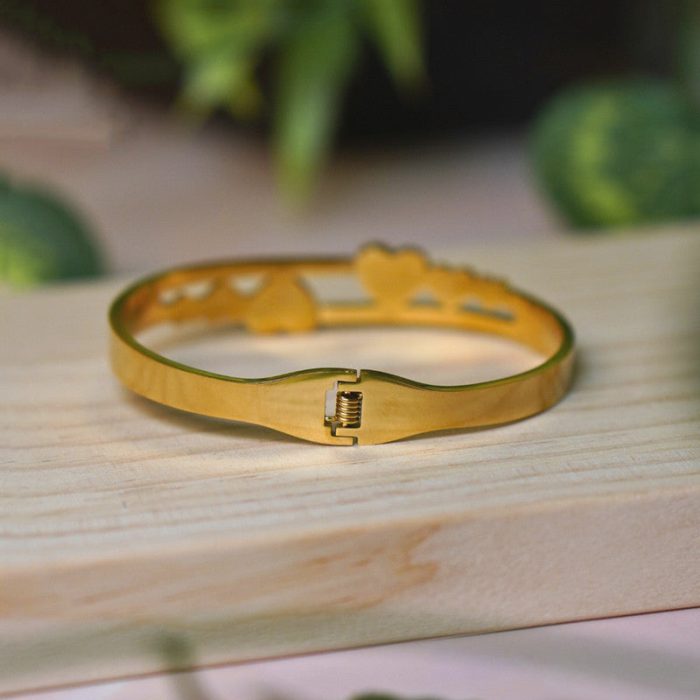 Gold Plated Stainless Steel Heart Themed Anti Tarnish Bangle Style Bracelet - Image 8