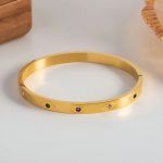 Gold Plated Stainless Steel Evil Eye Themed Anti Tarnish Bangle Style Bracelet - Image 5