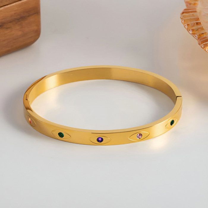 Gold Plated Stainless Steel Evil Eye Themed Anti Tarnish Bangle Style Bracelet - Image 5