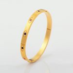 Gold Plated Stainless Steel Evil Eye Themed Anti Tarnish Bangle Style Bracelet - Image 8