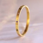 Gold Plated Stainless Steel Evil Eye Themed Anti Tarnish Bangle Style Bracelet - Image 9