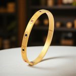 Gold Plated Stainless Steel Evil Eye Themed Anti Tarnish Bangle Style Bracelet - Image 10