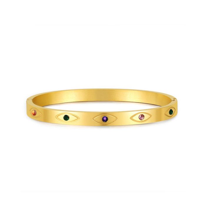 Gold Plated Stainless Steel Evil Eye Themed Anti Tarnish Bangle Style Bracelet - Image 3