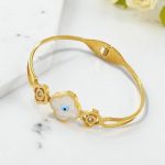 Gold Plated Stainless Steel Evil Eye Themed Anti Tarnish Bangle Style Bracelet - Image 3