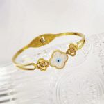Gold Plated Stainless Steel Evil Eye Themed Anti Tarnish Bangle Style Bracelet - Image 4