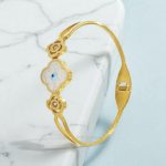 Gold Plated Stainless Steel Evil Eye Themed Anti Tarnish Bangle Style Bracelet - Image 7