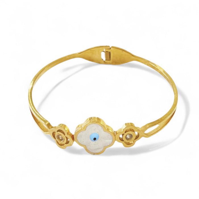 Gold Plated Stainless Steel Evil Eye Themed Anti Tarnish Bangle Style Bracelet - Image 8