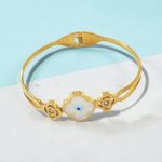 Gold Plated Stainless Steel Evil Eye Themed Anti Tarnish Bangle Style Bracelet - Image 9