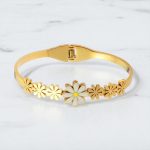 Gold Plated Stainless Steel Floral Themed Anti Tarnish Bangle Style Bracelet - Image 4