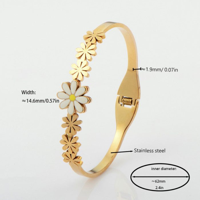 Gold Plated Stainless Steel Floral Themed Anti Tarnish Bangle Style Bracelet - Image 6
