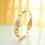 Gold Plated Stainless Steel Floral Themed Anti Tarnish Bangle Style Bracelet - Image 4