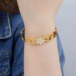 Gold Plated Stainless Steel Floral Themed Anti Tarnish Bangle Style Bracelet - Image 5