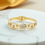 Gold Plated Stainless Steel Floral Themed Anti Tarnish Bangle Style Bracelet - Image 8