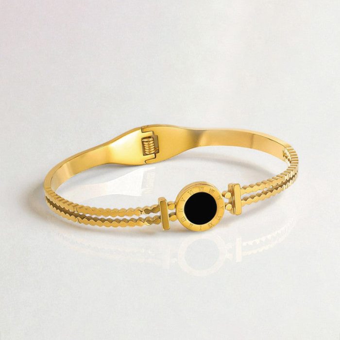 Gold Plated Stainless Steel Roman Numerals Anti Tarnish Geometric Bracelet - Image 5