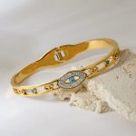 Gold Plated Stainless Steel Evil Eye Themed Anti Tarnish Bangle Style Bracelet - Image 5