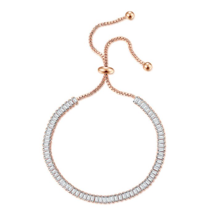 Rose Gold Plated Rectangular Cut Cubic Zirconia White Matrix Tennis Bracelet - Image 6