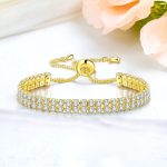 Gold Plated Dual Strand Round Cut Cubic Zirconia White Matrix Tennis Bracelet