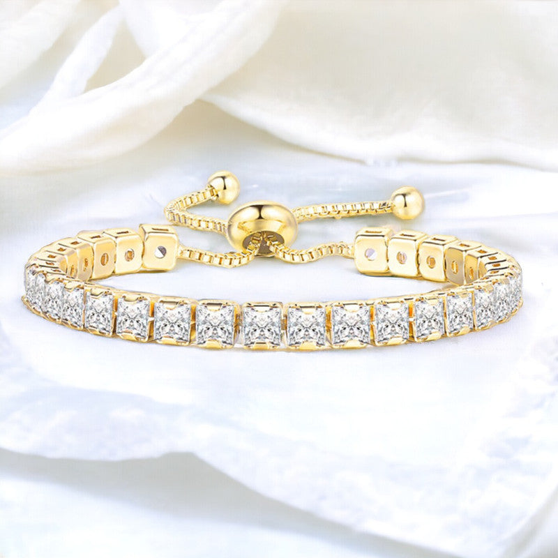 Gold Plated Square Cut Cubic Zirconia White Matrix Tennis Bracelet - Image 1