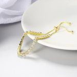Gold Plated Square Cut Cubic Zirconia White Matrix Tennis Bracelet - Image 3