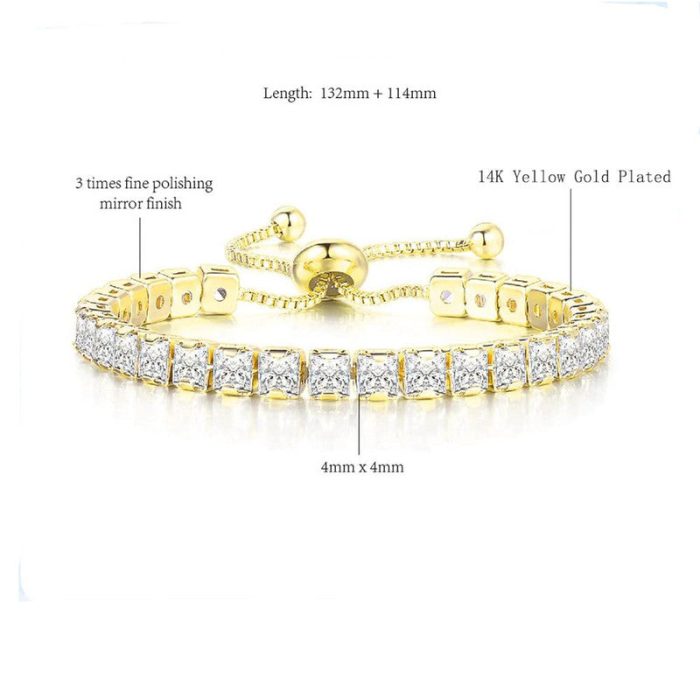 Gold Plated Square Cut Cubic Zirconia White Matrix Tennis Bracelet - Image 5