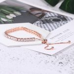Rose Gold Plated Square Cut Cubic Zirconia White Matrix Tennis Bracelet - Image 2
