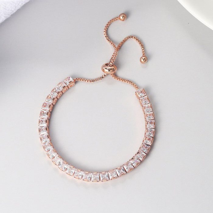 Rose Gold Plated Square Cut Cubic Zirconia White Matrix Tennis Bracelet - Image 5
