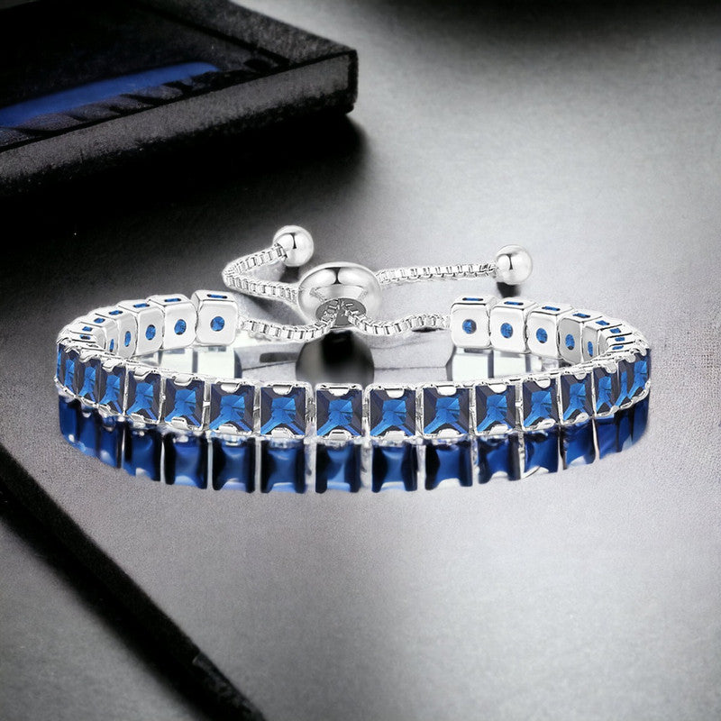 Silver Plated Square Cut Cubic Zirconia Navy Blue Matrix Anti Tarnish Tennis Bracelet - Image 1