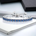 Silver Plated Square Cut Cubic Zirconia Navy Blue Matrix Anti Tarnish Tennis Bracelet - Image 2