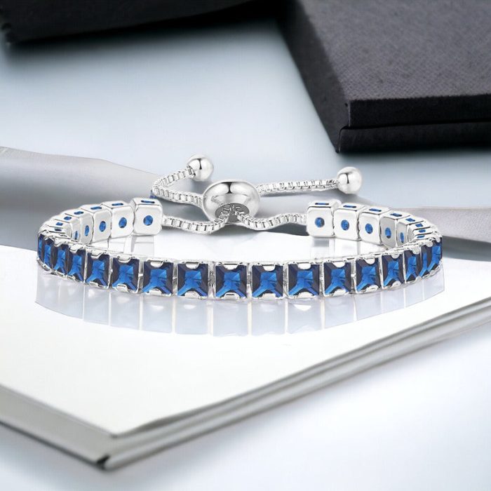 Silver Plated Square Cut Cubic Zirconia Navy Blue Matrix Anti Tarnish Tennis Bracelet - Image 2