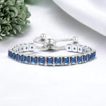 Silver Plated Square Cut Cubic Zirconia Navy Blue Matrix Anti Tarnish Tennis Bracelet - Image 6