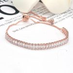 Rose Gold Plated Rectangular Cut Cubic Zirconia White Matrix Tennis Bracelet - Image 3