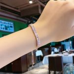Rose Gold Plated Rectangular Cut Cubic Zirconia White Matrix Tennis Bracelet - Image 4
