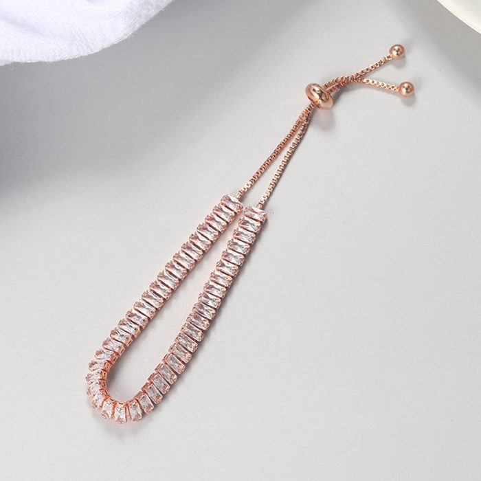 Rose Gold Plated Rectangular Cut Cubic Zirconia White Matrix Tennis Bracelet - Image 6