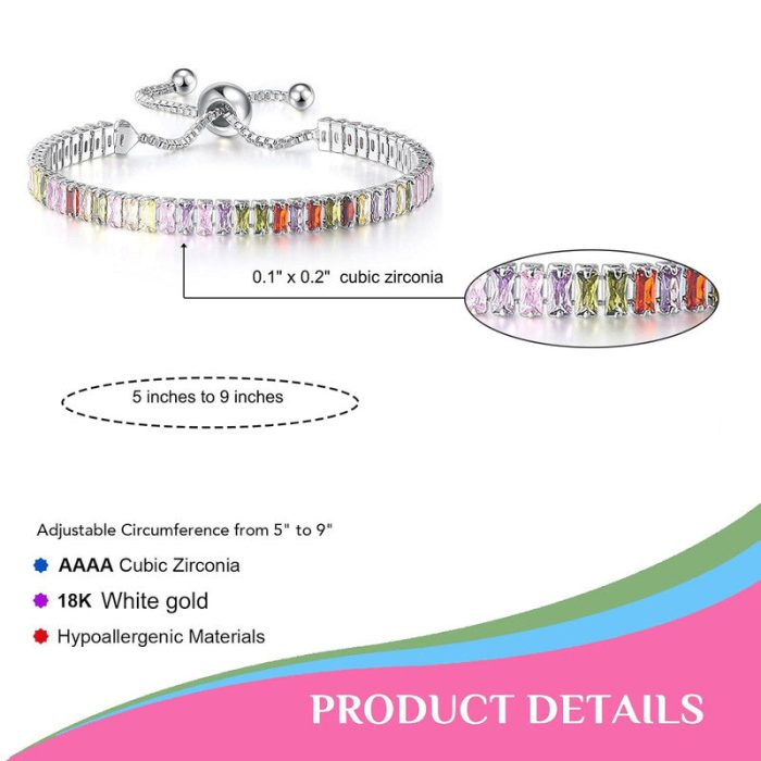 Silver Plated Rectangular Cut Cubic Zirconia Multicolor Matrix Anti Tarnish Tennis Bracelet - Image 3