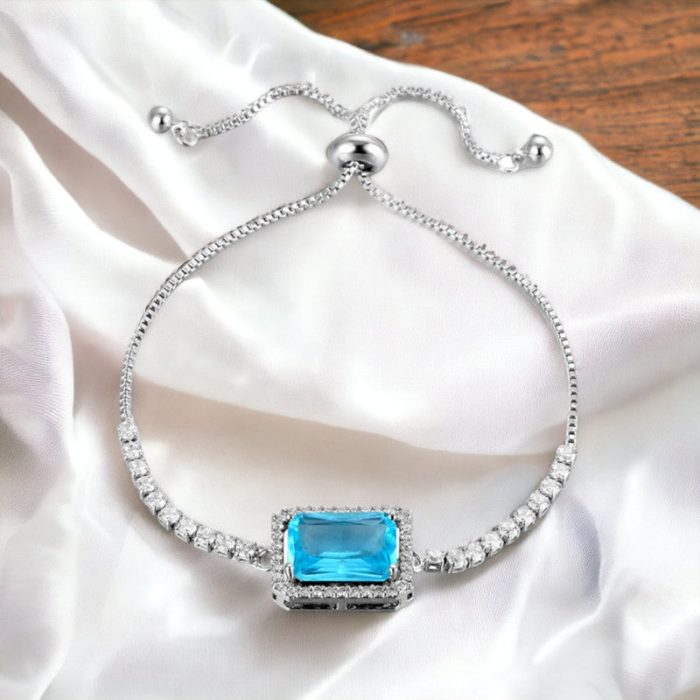 Silver Plated Rectangular Crystal Studded Matrix Anti Tarnish Tennis Bracelet - Image 24