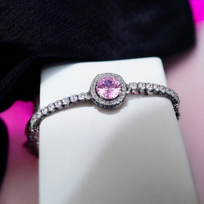 Silver Plated Round Crystal Studded Matrix Anti Tarnish Tennis Bracelet - Image 11