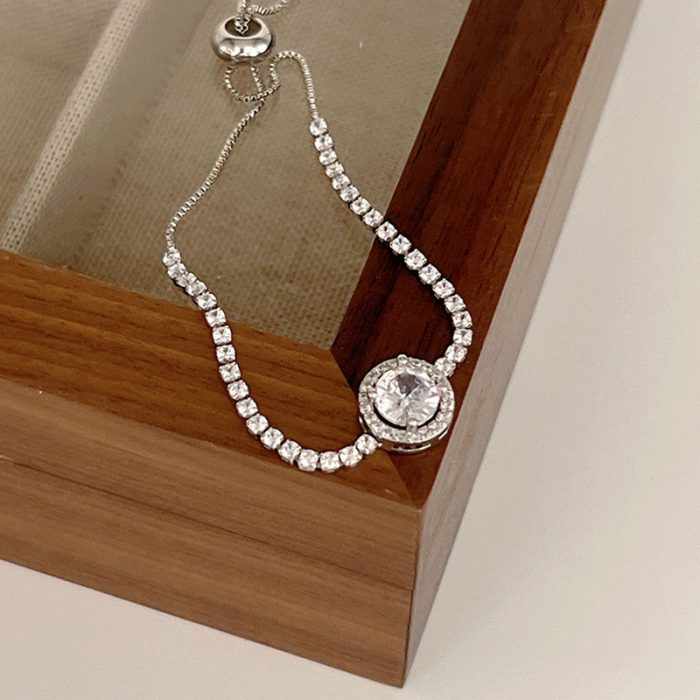 Silver Plated Round Crystal Studded Matrix Anti Tarnish Tennis Bracelet - Image 17