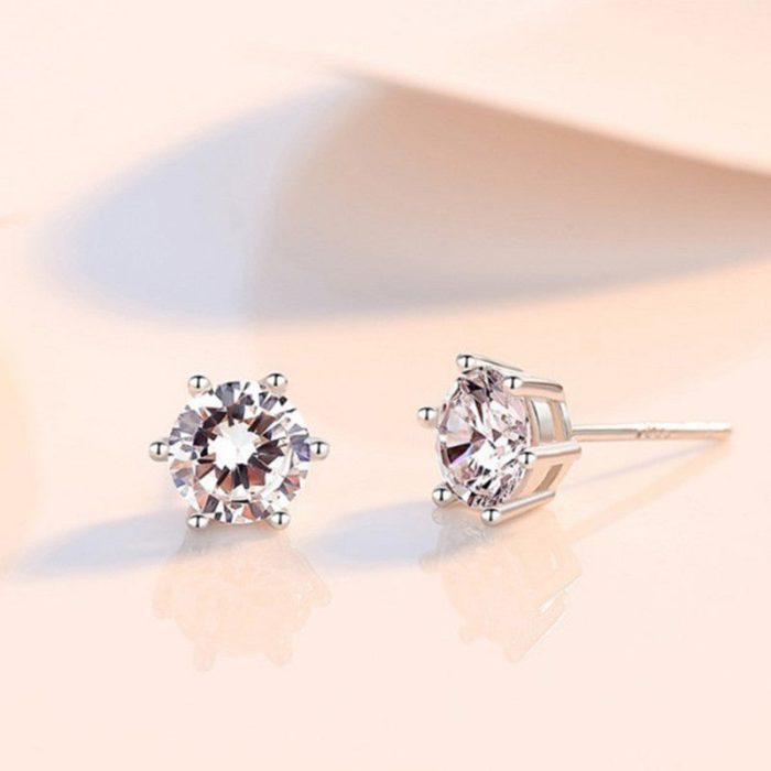 Silver Plated Crystal Studded Anti Tarnish Circular Solitaire Stud Earrings - VAIRAVI