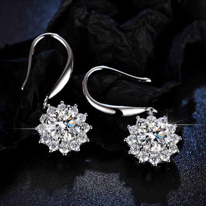 Silver Plated Crystal Studded Anti Tarnish Floral Solitaire Drop Earrings - VAIRAVI