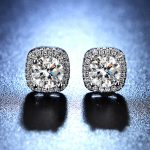Silver Plated Crystal Studded Geometrical Anti Tarnish Solitaire Stud Earrings - VAIRAVI