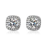 Silver Plated Crystal Studded Geometrical Anti Tarnish Solitaire Stud Earrings - VAIRAVI