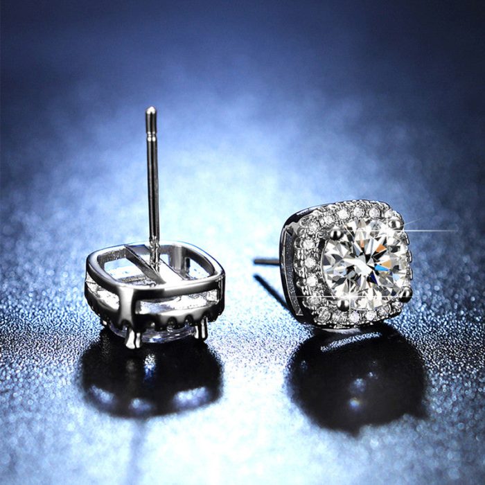 Silver Plated Crystal Studded Geometrical Anti Tarnish Solitaire Stud Earrings - VAIRAVI