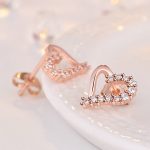 Rose Gold Plated American Diamond Studded Heart Shape Korean Stud Earrings - Image 2