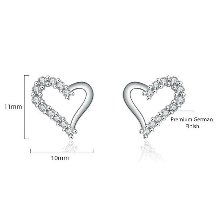 Silver Plated American Diamond Studded Heart Shape Korean Stud Earrings - Image 5
