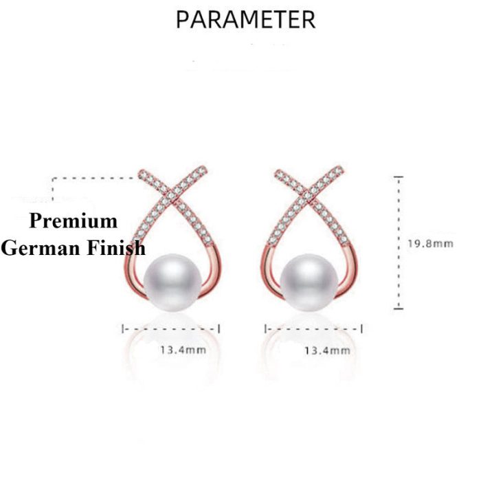 Rose Gold Plated American Diamond Studded Cross Shape Korean Stud Earrings - Image 3