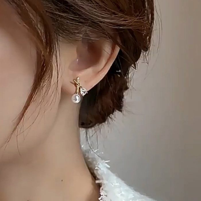 Gold Plated American Diamond Studded Cross Shape Korean Stud Earrings - Image 3
