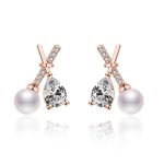 Rose Gold Plated American Diamond Studded Cross Shape Korean Stud Earrings - Image 2