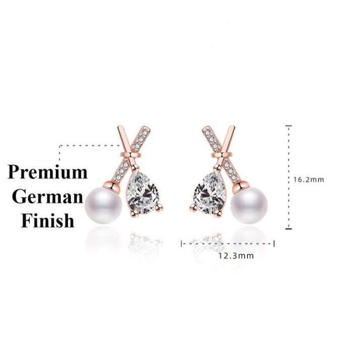 Rose Gold Plated American Diamond Studded Cross Shape Korean Stud Earrings - Image 4