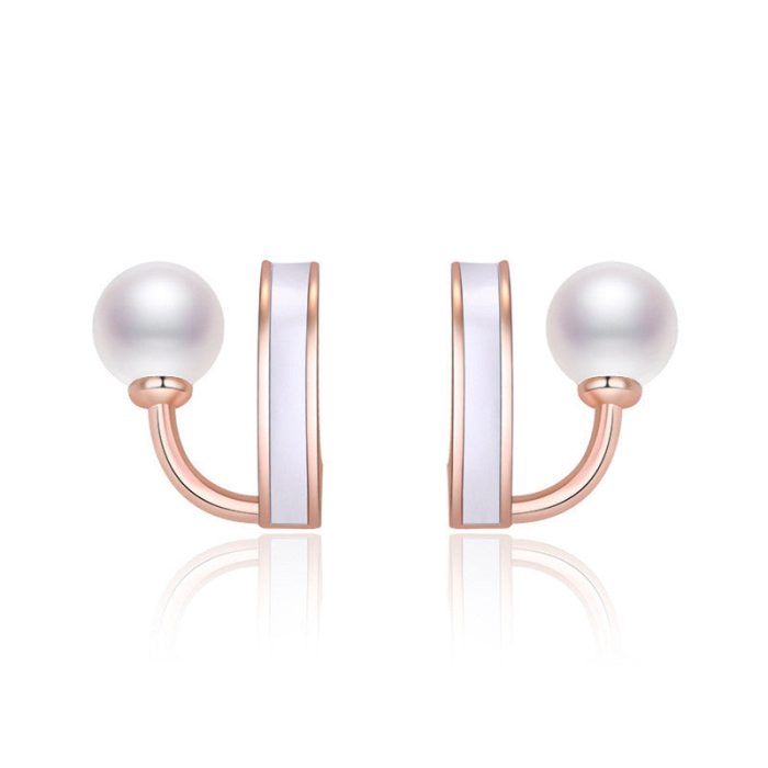 Rose Gold Plated Freshwater Pearl Studded Retro Stud Earrings - Image 2