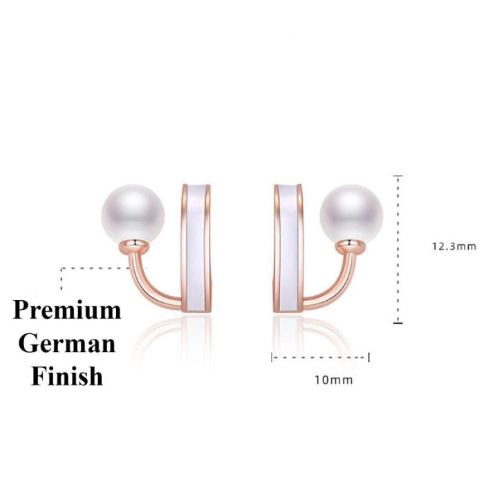 Rose Gold Plated Freshwater Pearl Studded Retro Stud Earrings - Image 4